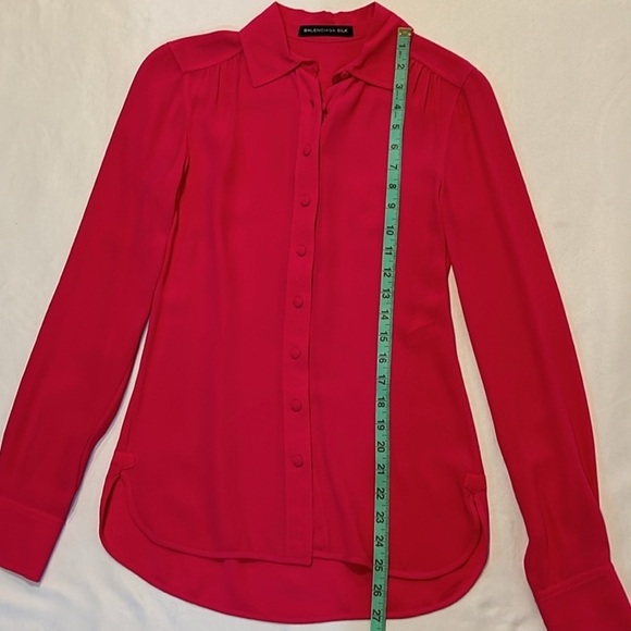 BALENCIAGA | Silk Pink Collared Button Down Cuffed Rounded Split Side Hem size 6 - Picture 7 of 11